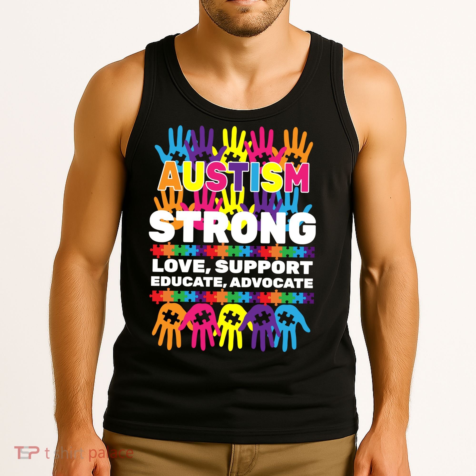 Autism Strong Handprints Love Support Tank Top