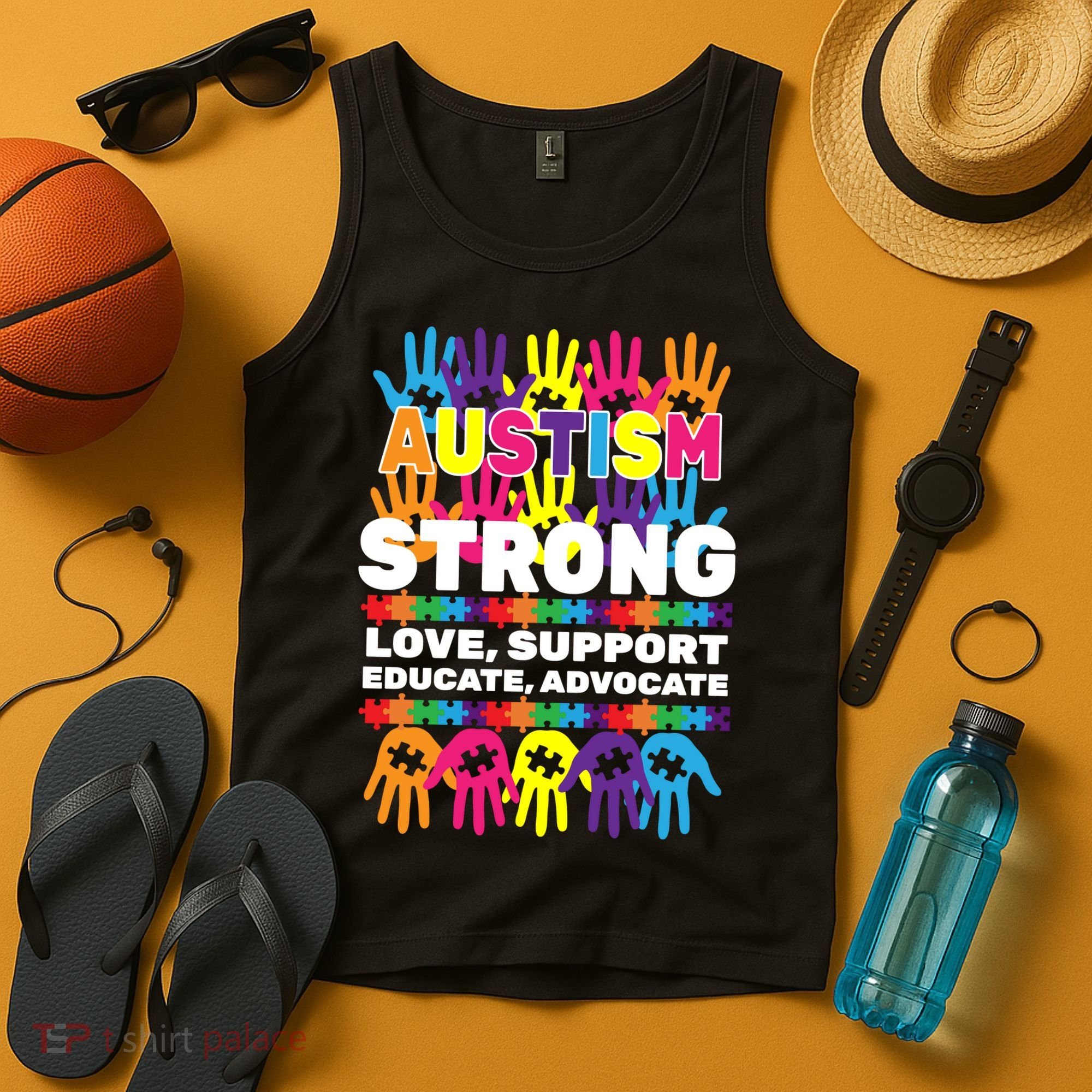 Autism Strong Handprints Love Support Tank Top