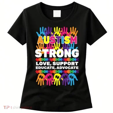 Autism Strong Handprints Love Support Women's T-Shirt