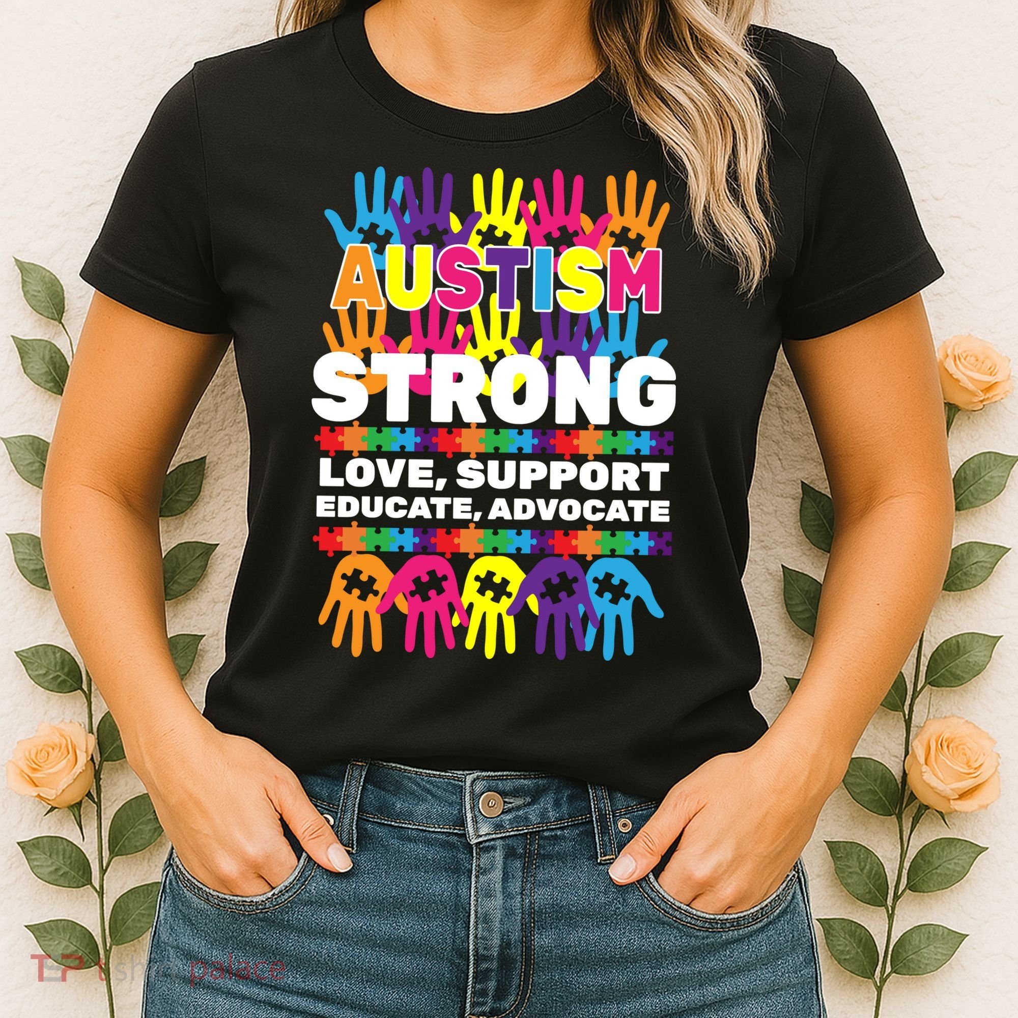 Autism Strong Handprints Love Support Women's T-Shirt