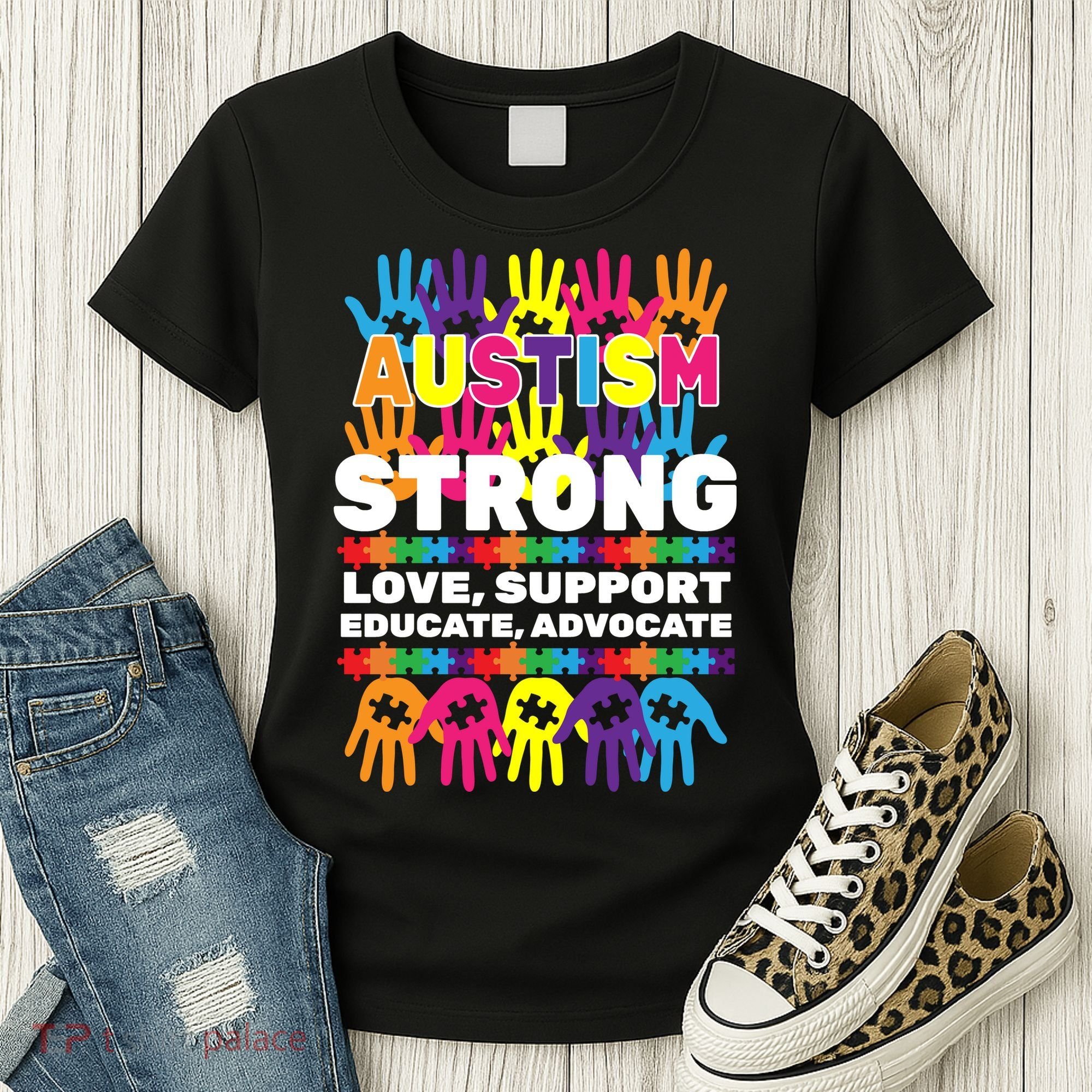 Autism Strong Handprints Love Support Women's T-Shirt