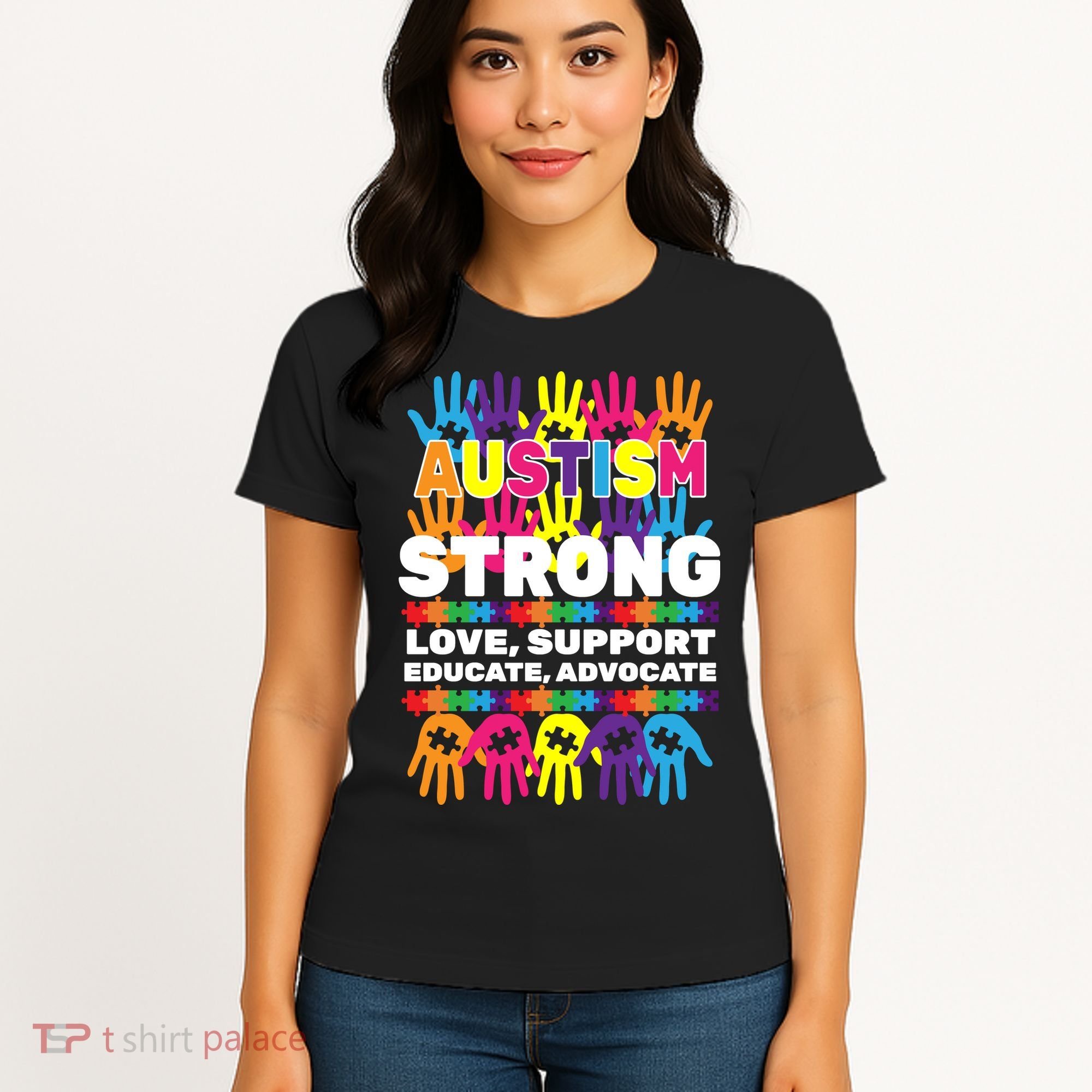 Autism Strong Handprints Love Support Women's T-Shirt