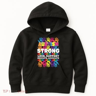 Autism Strong Handprints Love Support Kids Hoodie