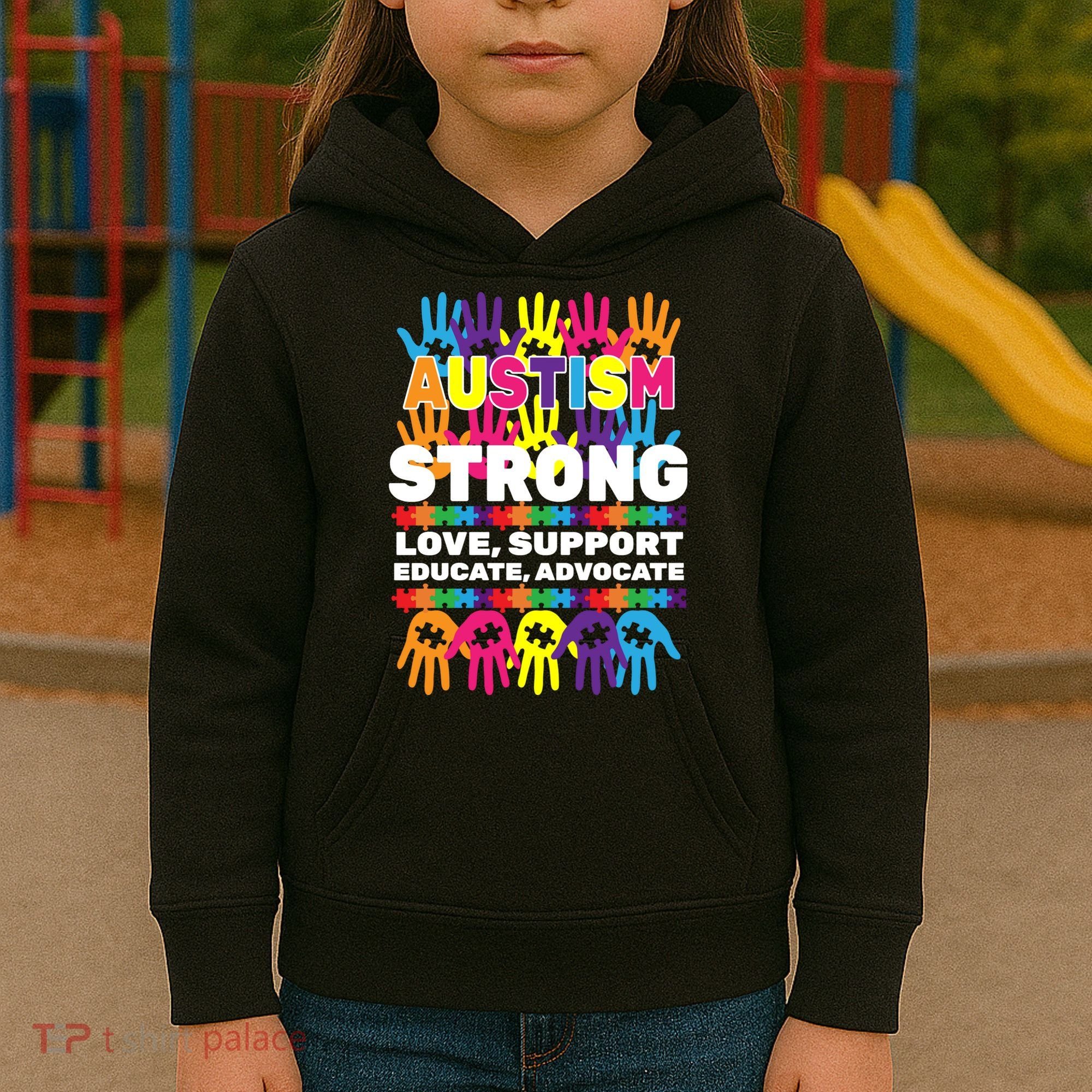 Autism Strong Handprints Love Support Kids Hoodie