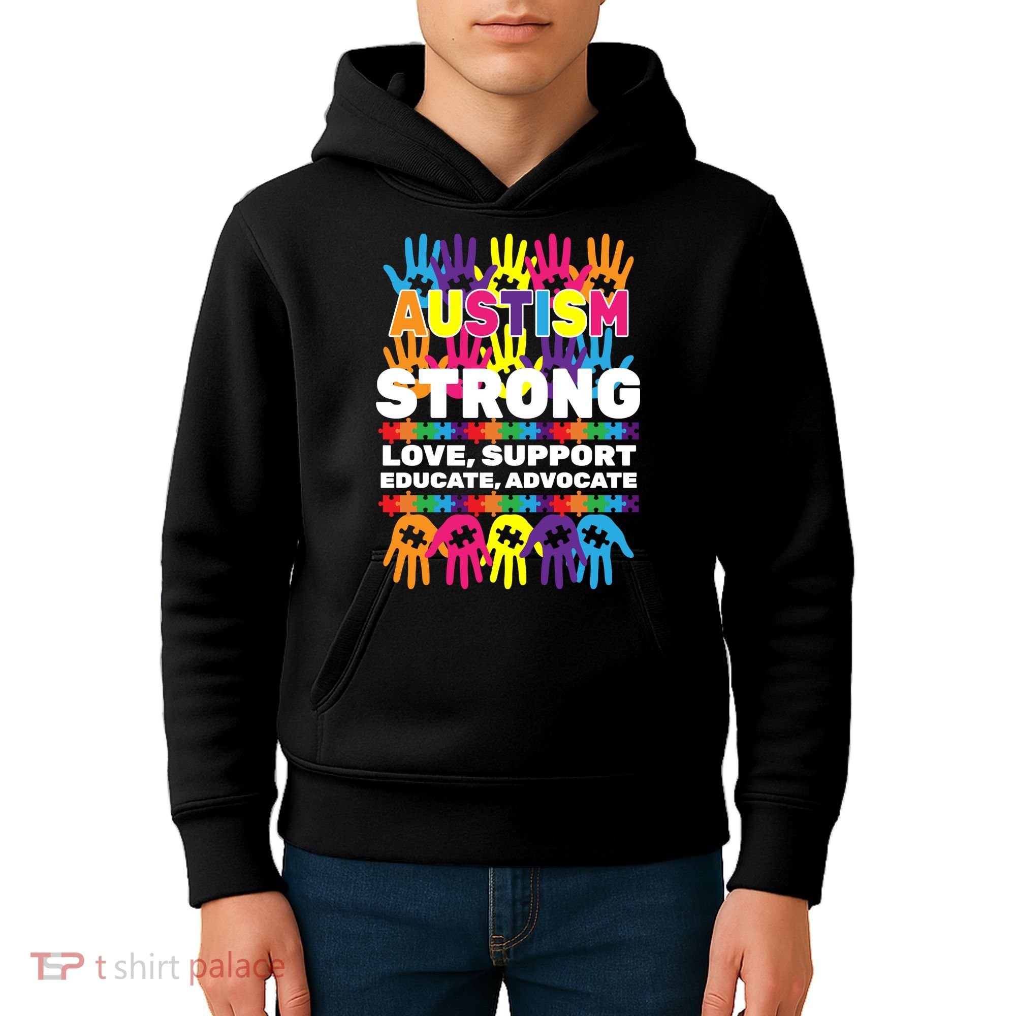 Autism Strong Handprints Love Support Kids Hoodie