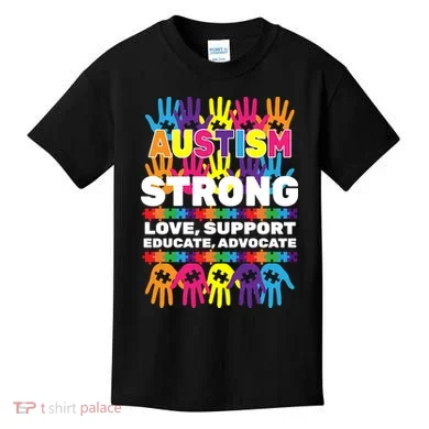 Autism Strong Handprints Love Support Kids T-Shirt