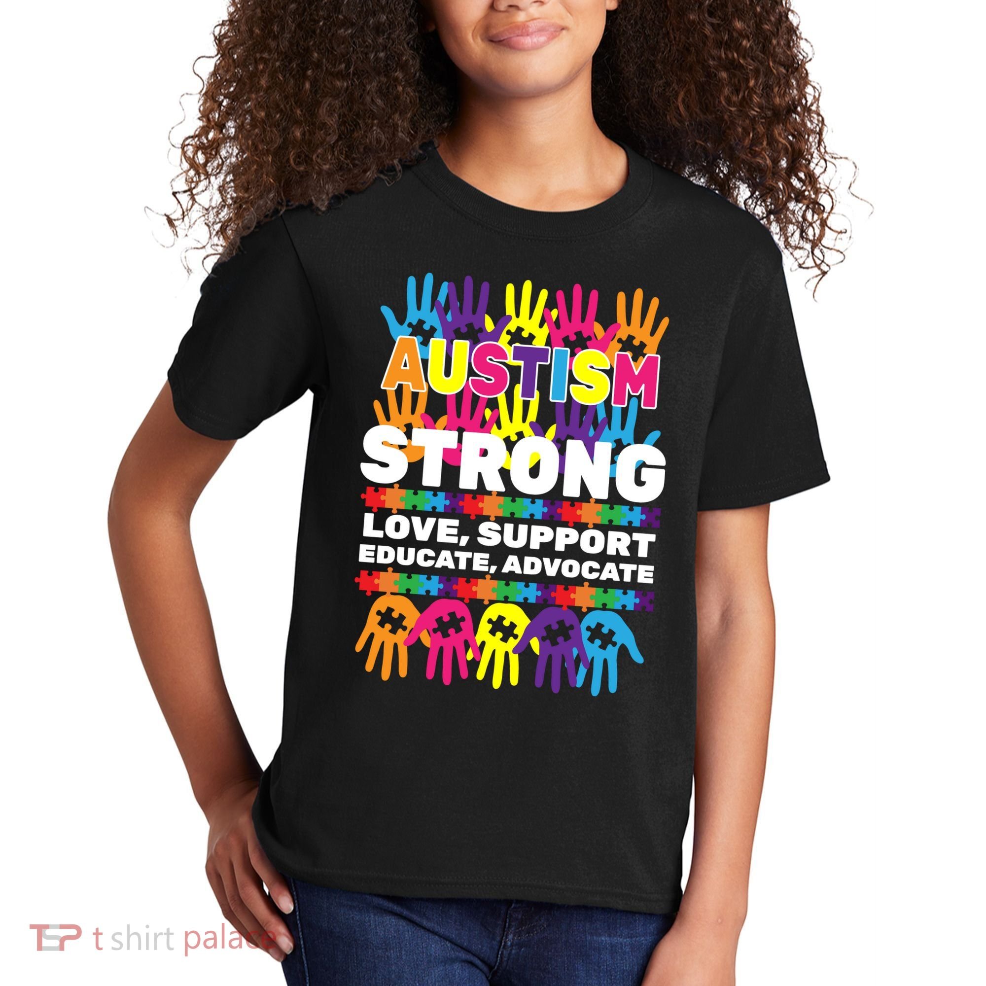 Autism Strong Handprints Love Support Kids T-Shirt