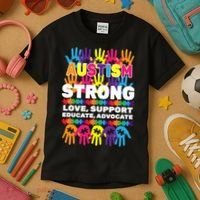 Autism Strong Handprints Love Support Kids T-Shirt thumb 3