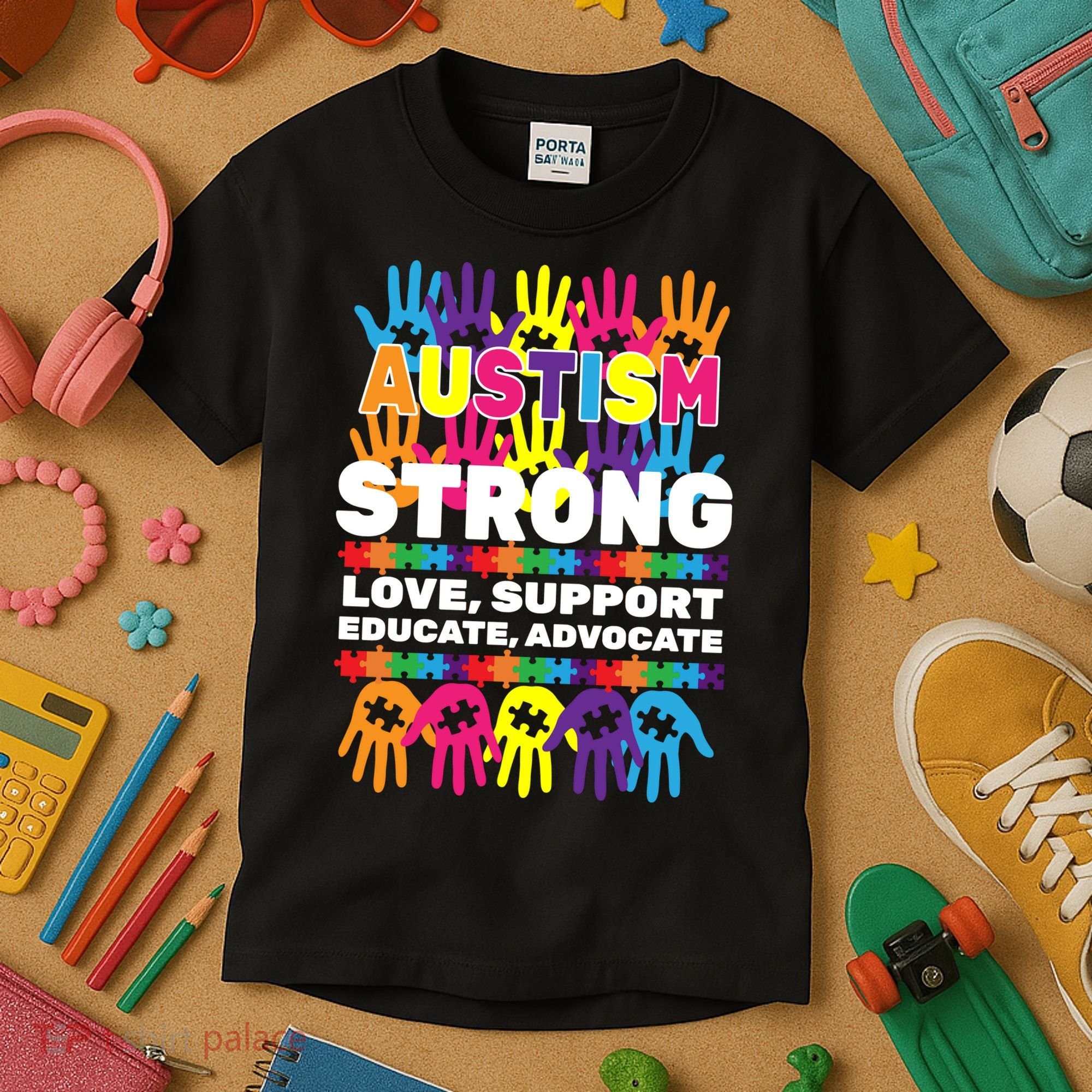 Autism Strong Handprints Love Support Kids T-Shirt