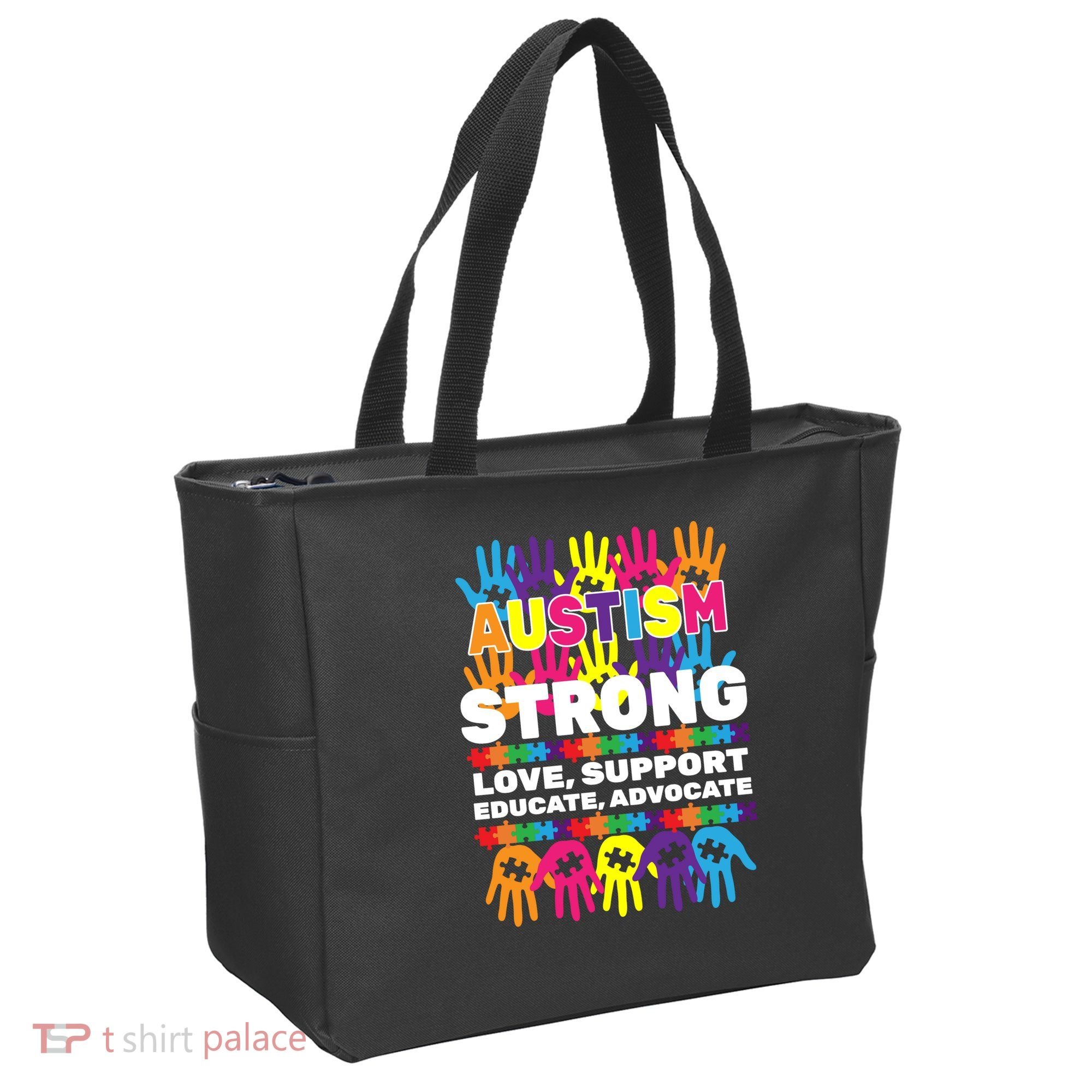 Autism Strong Handprints Love Support Tote Bag