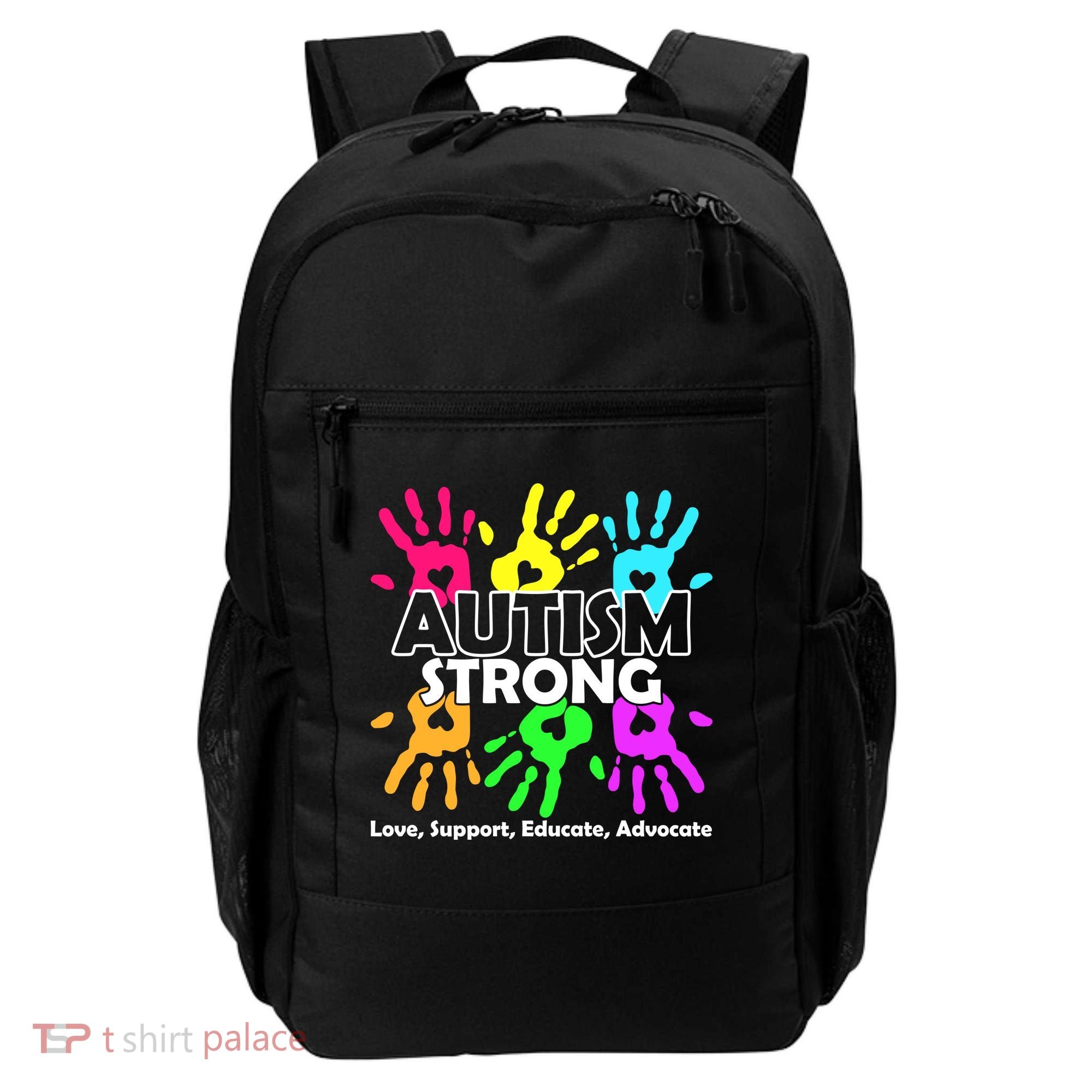 Autism Strong Love Support Educate Advocate Backpack