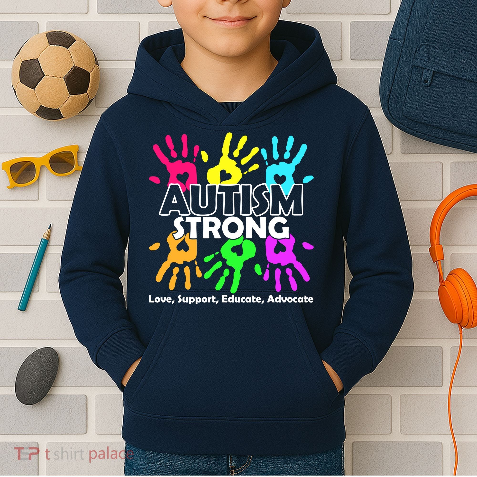 Autism Strong Love Support Educate Advocate Kids Hoodie