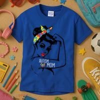 Autism Strong Mom Kids T-Shirt thumb 3