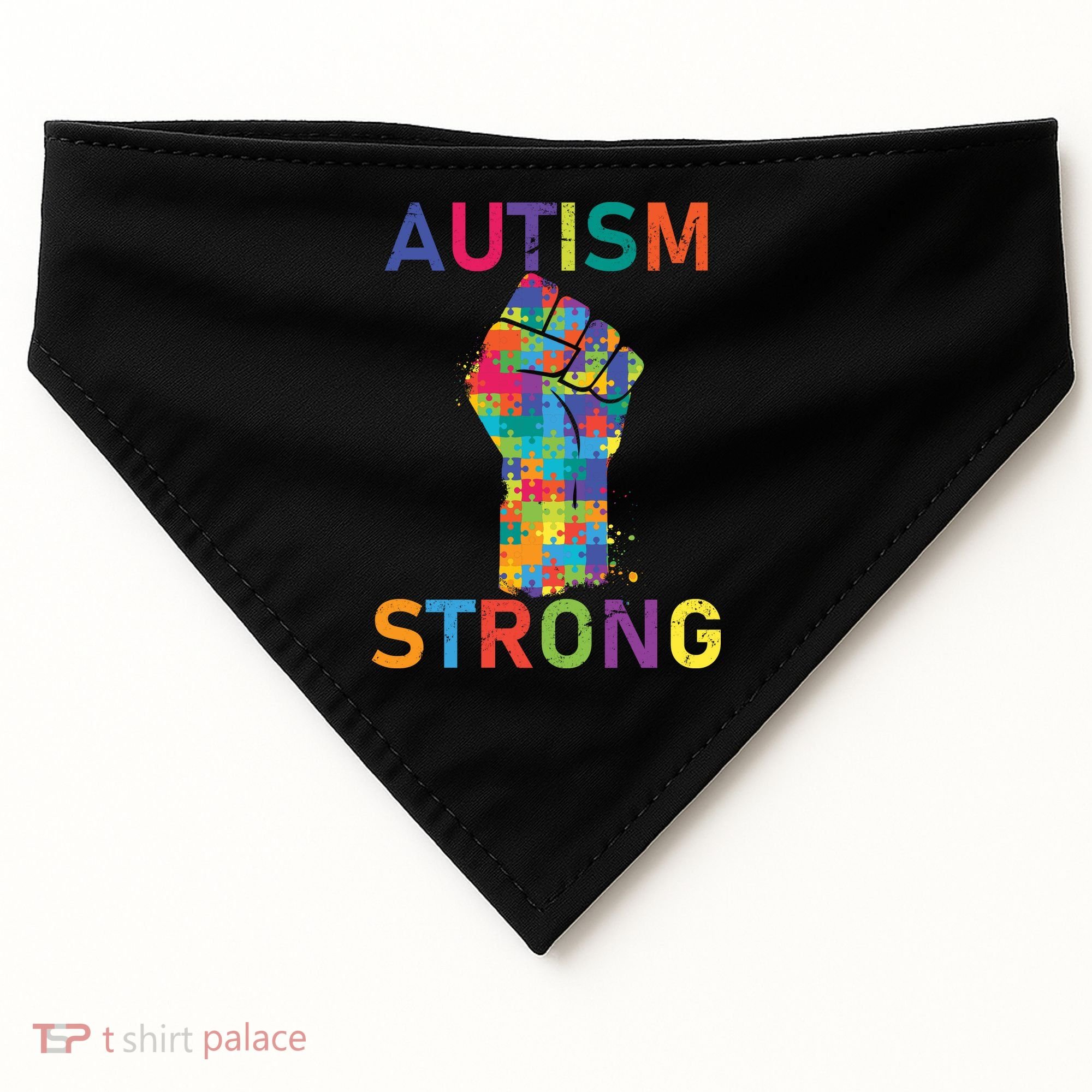 Autism Strong Retro Fist Autism Awareness USA-Made Doggie Bandana