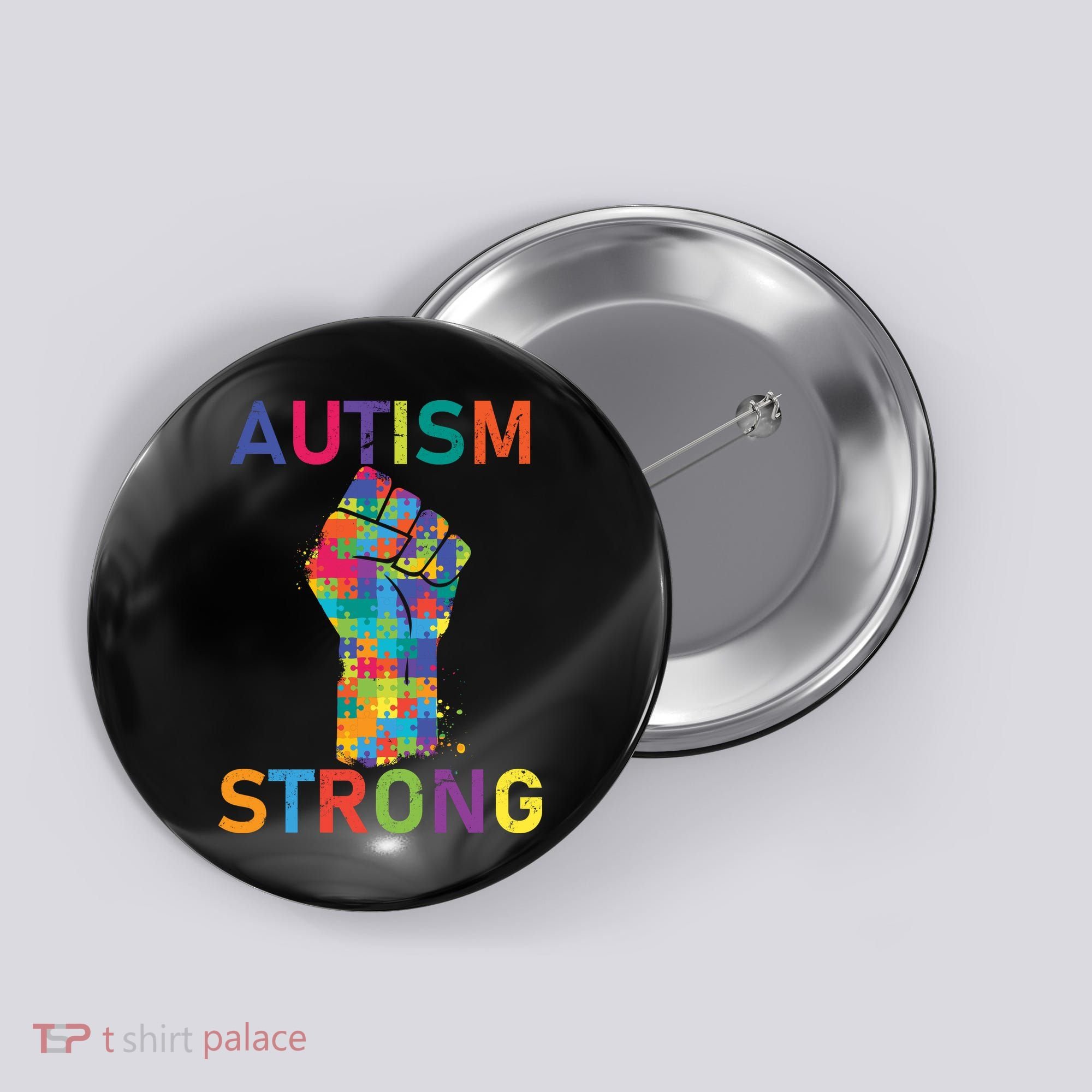 Autism Strong Retro Fist Autism Awareness Button