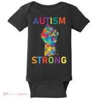 Autism Strong Retro Fist Autism Awareness Baby Bodysuit thumb 0