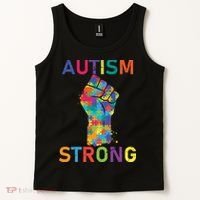 Autism Strong Retro Fist Autism Awareness Tank Top thumb 2