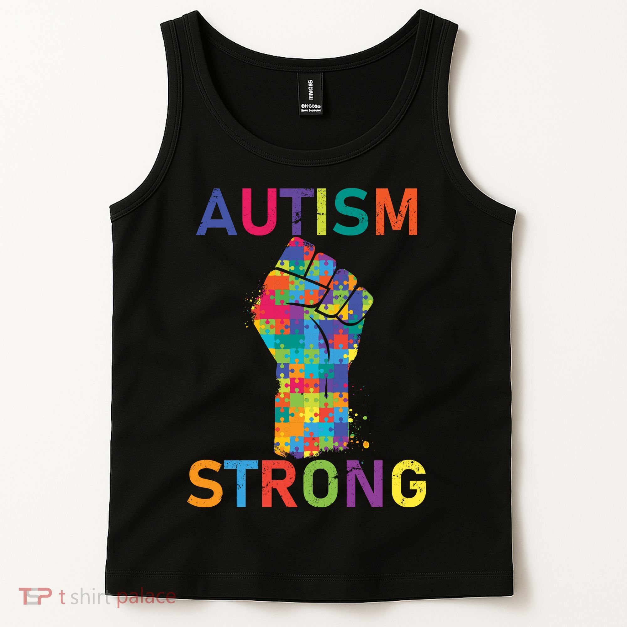 Autism Strong Retro Fist Autism Awareness Tank Top