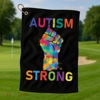 Autism Strong Retro Fist Autism Awareness Golf Towel thumb 1
