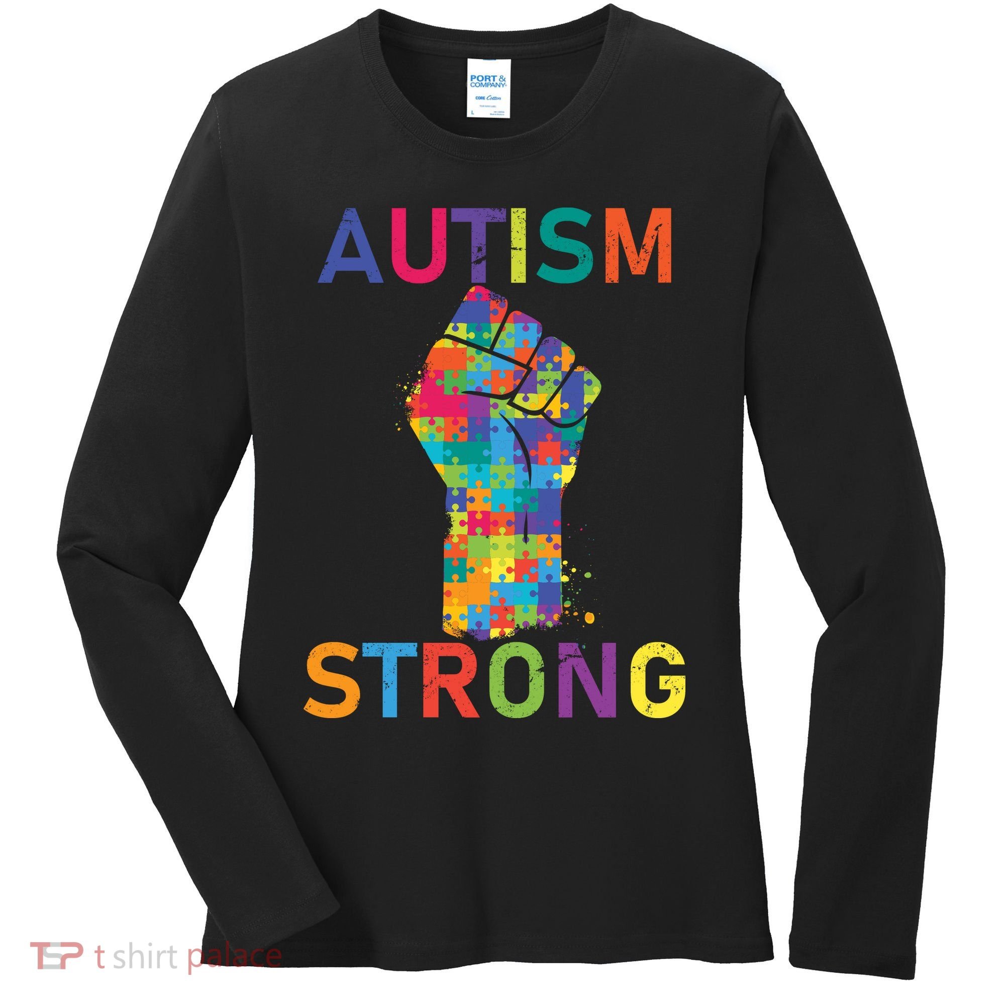 Autism Strong Retro Fist Autism Awareness Women's Long Sleeve Shirt