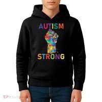 Autism Strong Retro Fist Autism Awareness Kids Hoodie thumb 4