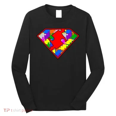 Autism Superhero Puzzle Crest Long Sleeve Shirt