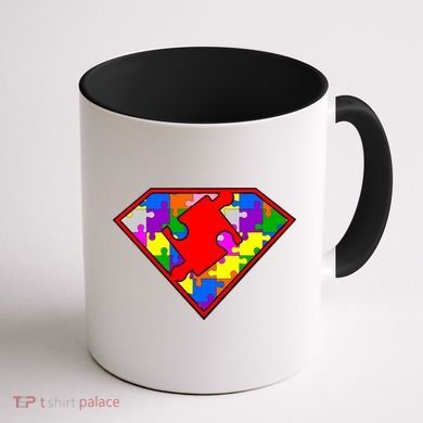 Autism Superhero Puzzle Crest Coffee Mug back