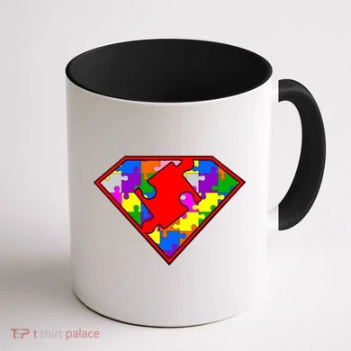Autism Superhero Puzzle Crest Coffee Mug back