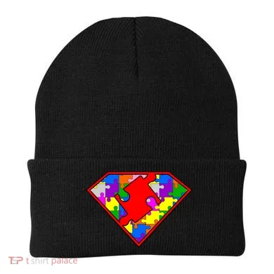 Autism Superhero Puzzle Crest Beanie