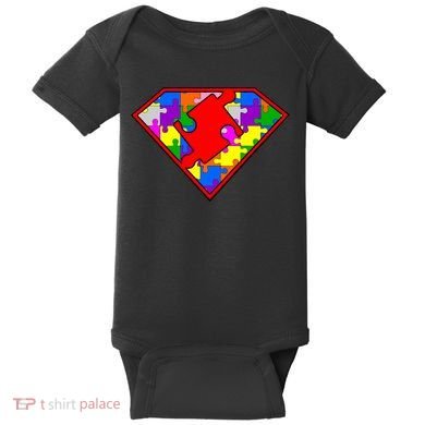 Autism Superhero Puzzle Crest Baby Bodysuit