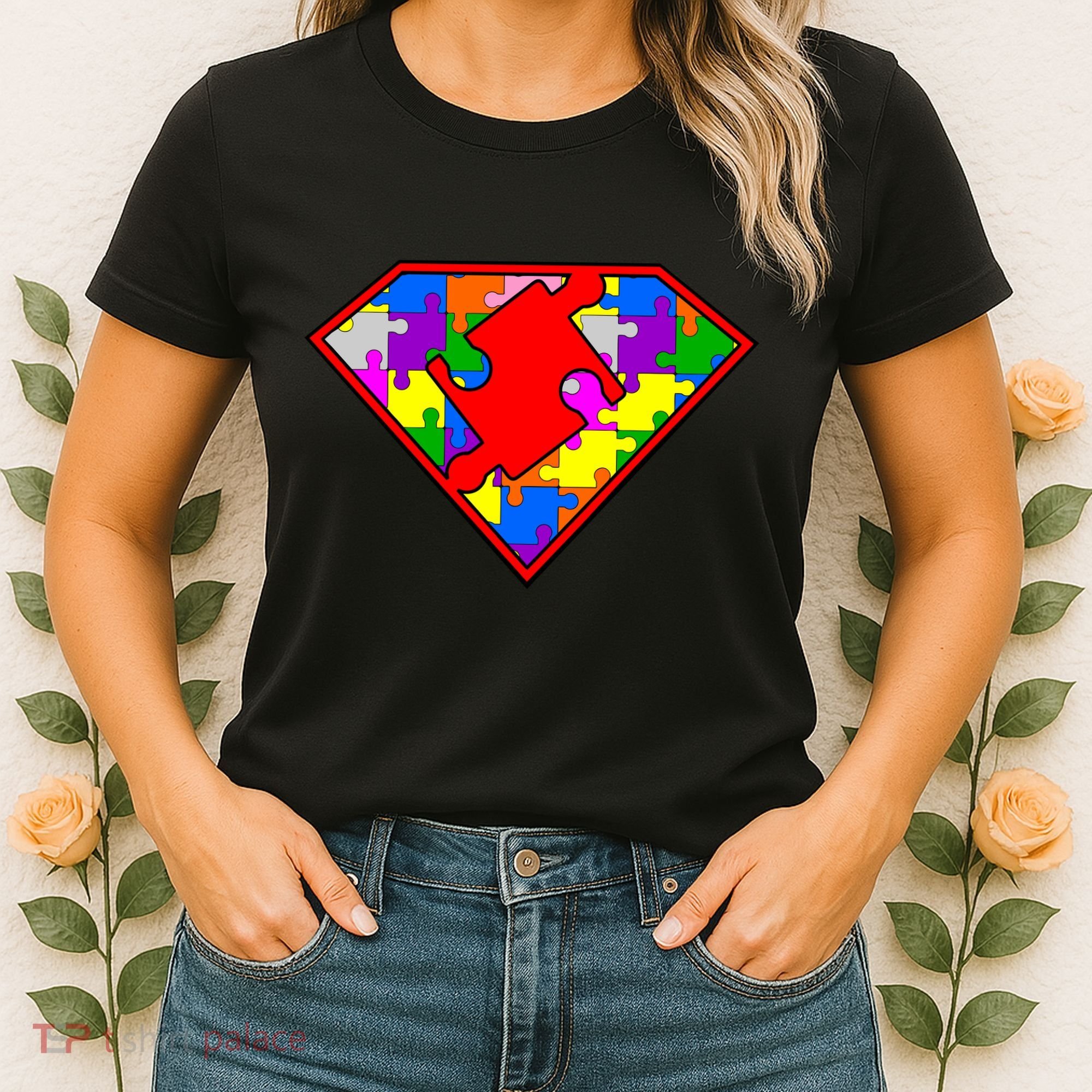 Autism Superhero Puzzle Crest Women's T-Shirt
