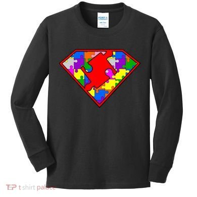 Autism Superhero Puzzle Crest Kids Long Sleeve Shirt