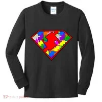 Autism Superhero Puzzle Crest Kids Long Sleeve Shirt thumb 0