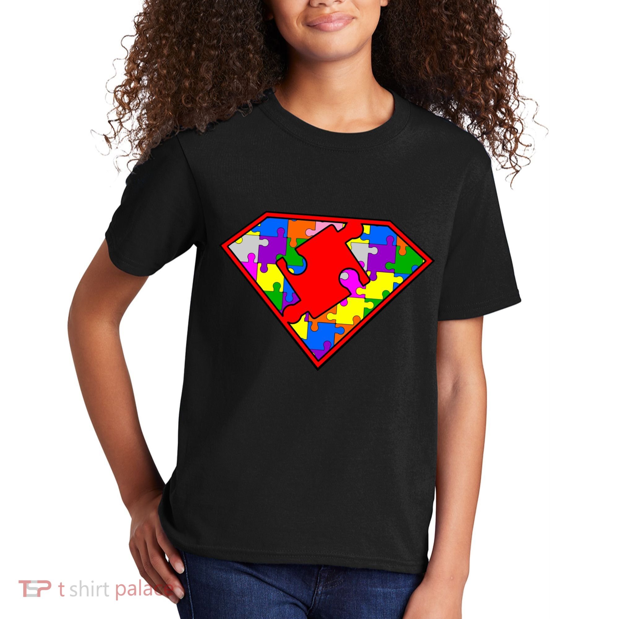 Autism Superhero Puzzle Crest Kids T-Shirt