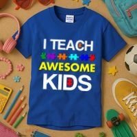 Autism Teacher I Teach Awesome Kids Kids T-Shirt thumb 3