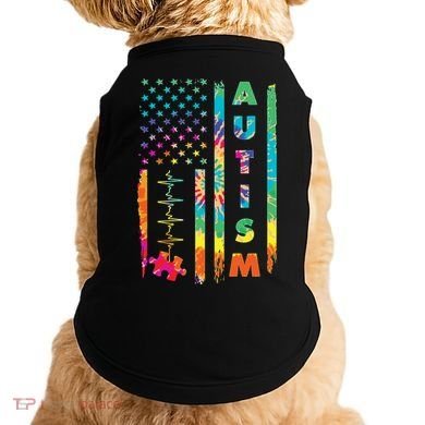 Autism Tie Dye US Flag Colorful Doggie Tank