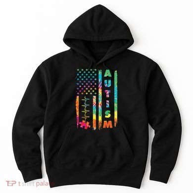 Autism Tie Dye US Flag Colorful Hoodie