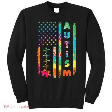 Autism Tie Dye US Flag Colorful Sweatshirt