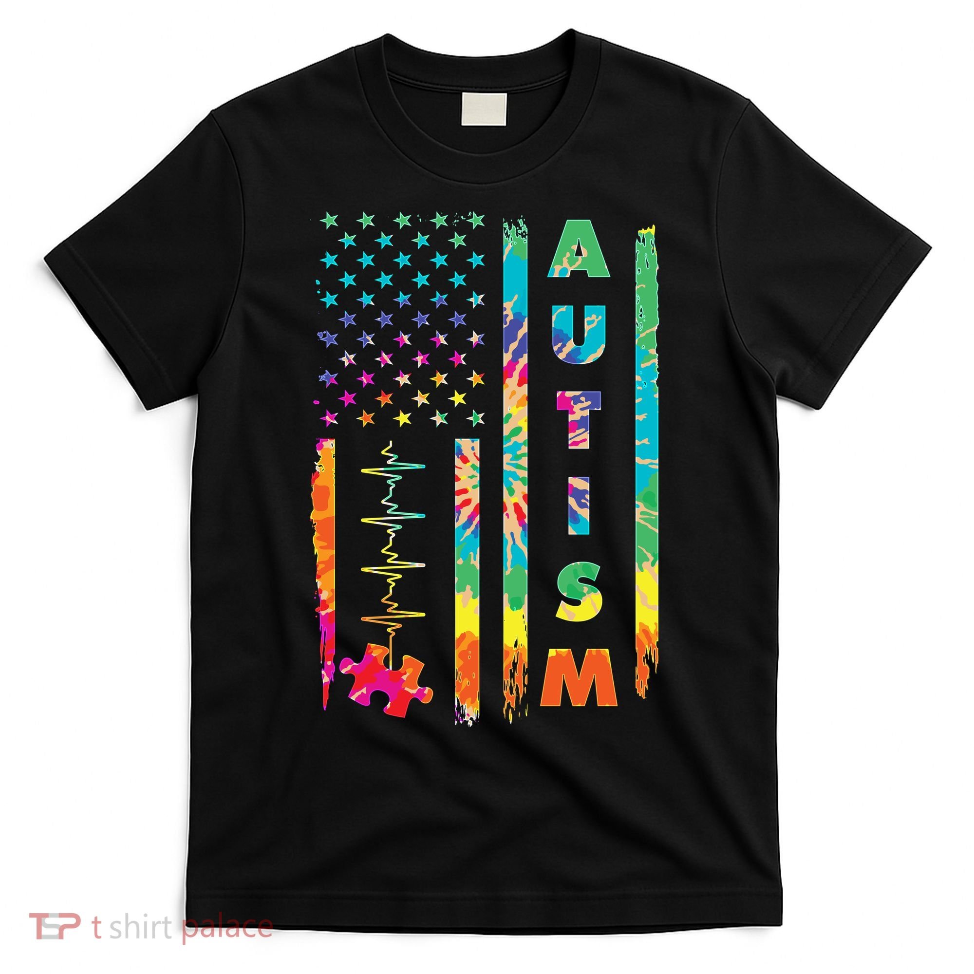 Autism Tie Dye US Flag Colorful T-Shirt