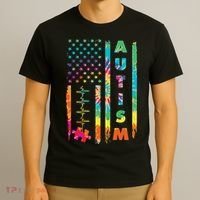 Autism Tie Dye US Flag Colorful T-Shirt thumb 3