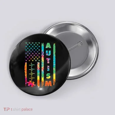 Autism Tie Dye US Flag Colorful Button