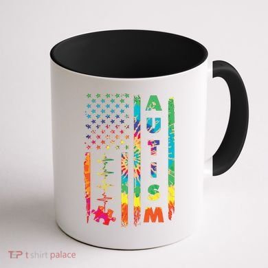 Autism Tie Dye US Flag Colorful Coffee Mug back