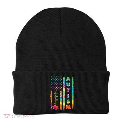 Autism Tie Dye US Flag Colorful Beanie