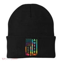 Autism Tie Dye US Flag Colorful Beanie thumb 0