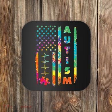 Autism Tie Dye US Flag Colorful Coaster