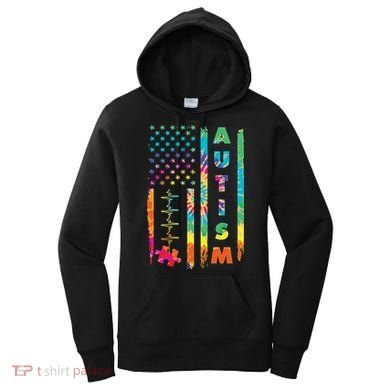 Autism Tie Dye US Flag Colorful Women's Hoodie