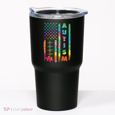 Autism Tie Dye US Flag Colorful Tumbler