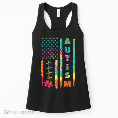 Autism Tie Dye US Flag Colorful Women's Tank Top