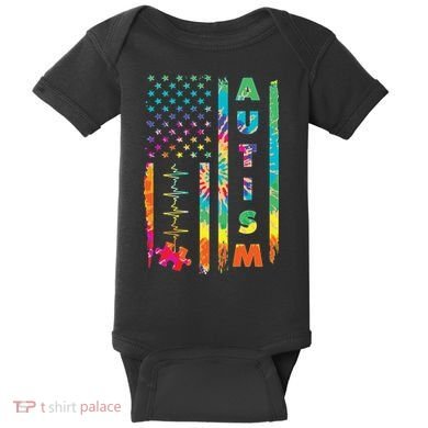 Autism Tie Dye US Flag Colorful Baby Bodysuit