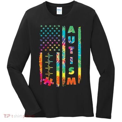 Autism Tie Dye US Flag Colorful Women's Long Sleeve Shirt